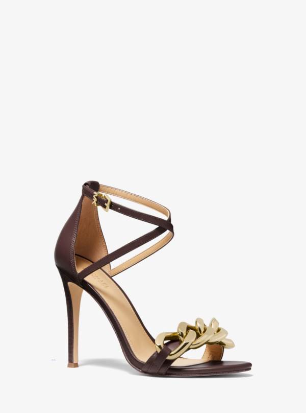 Damske Sandále Michael Kors Scarlett Chain Link Leather Čokoláda - Topanky Michael Kors Outlet | VPSBT-2198